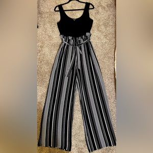 Lily Rose Black & White Striped Jumpsuit Size M